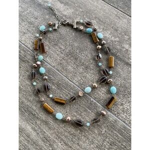 Necklace Artisan Natural Stones Pearls Acrylic Glass Beads